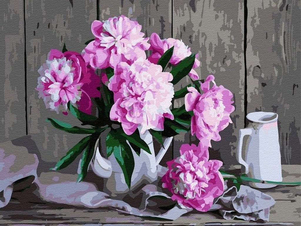 Roze en Paarse Pioenrozen Schilderen op Nummers