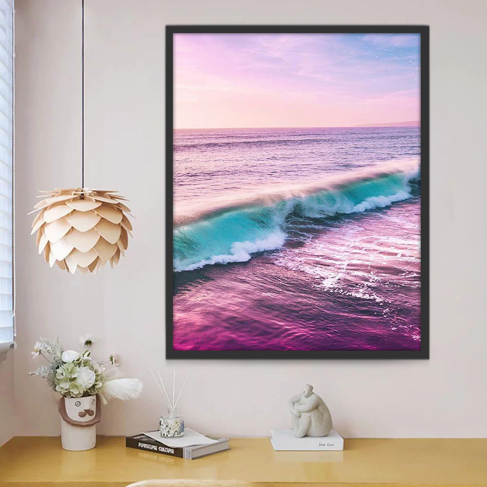 Roze en Paarse Zee en Groene Golven Schilderen op Nummers