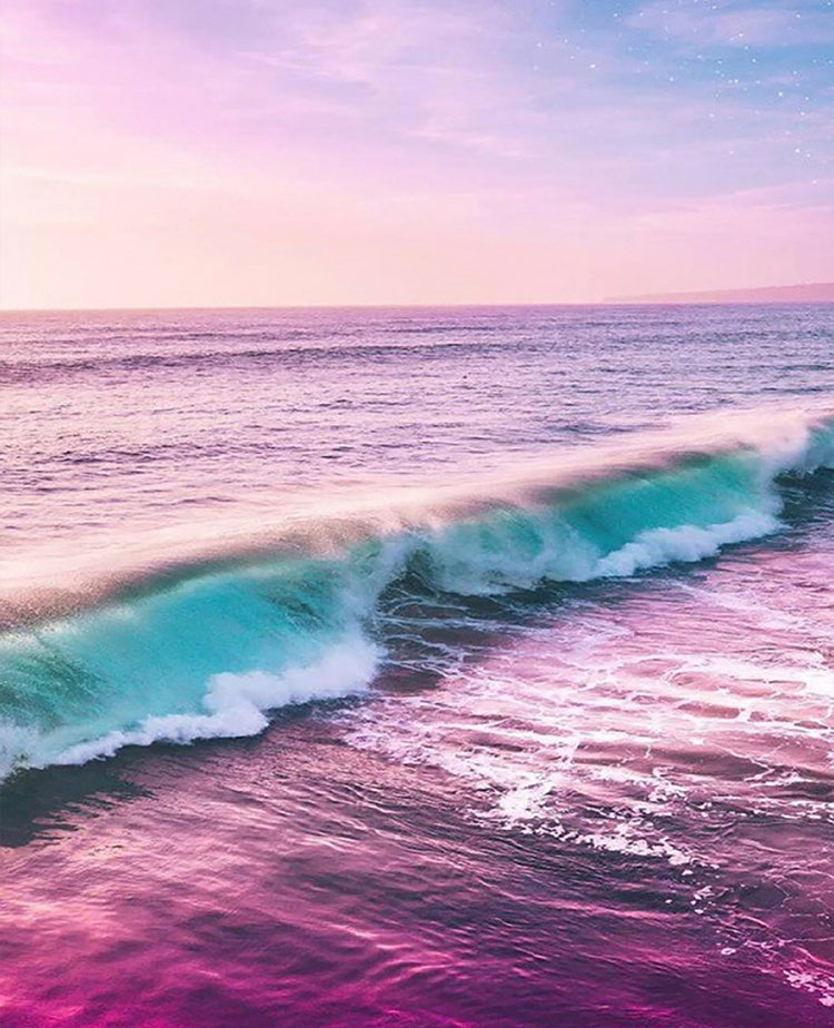 Roze en Paarse Zee en Groene Golven Schilderen op Nummers