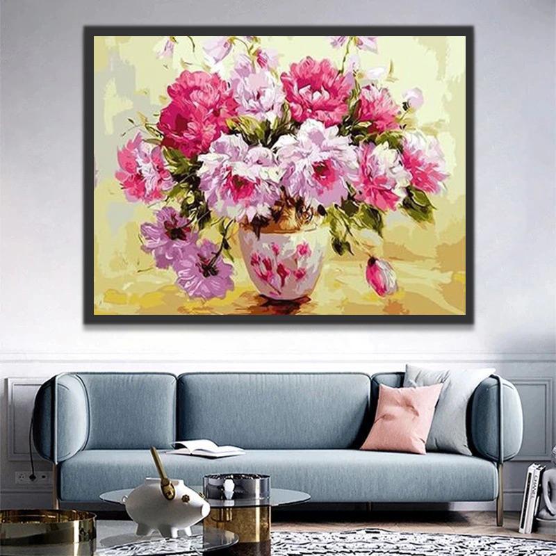 Roze en Pink Pioenrozen Schilderen op Nummers