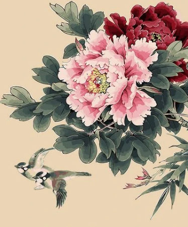 Roze en Rode Pioenrozen Schilderen op Nummers