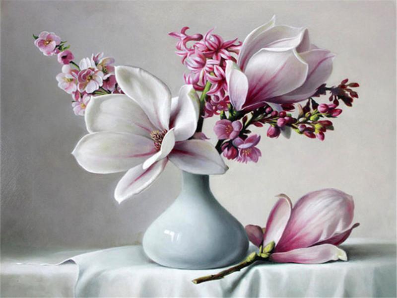 Roze en witte magnolia's Schilderen op Nummers