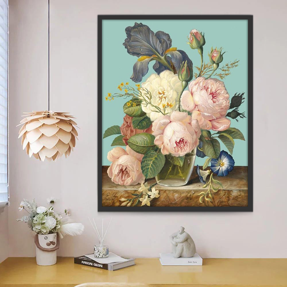 Roze en witte potbloemen Schilderen op Nummers