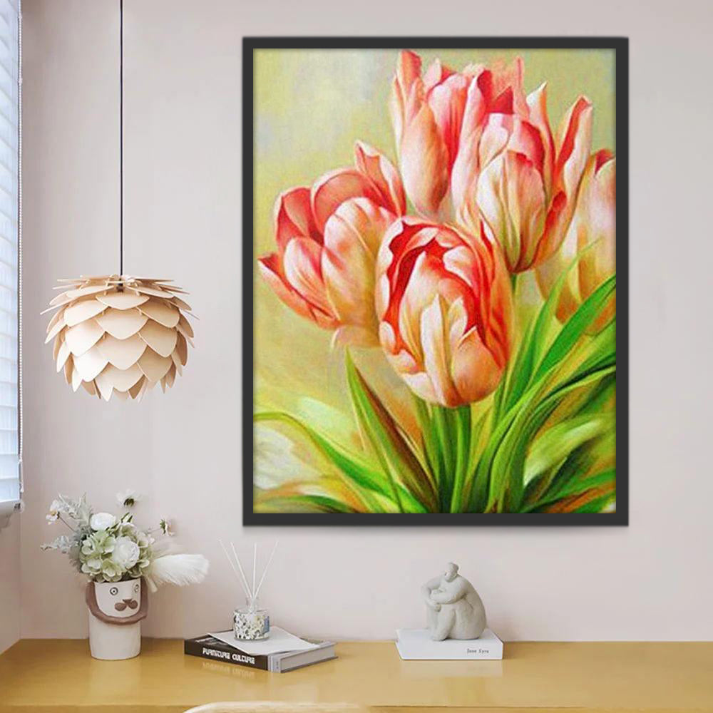Roze en Witte Tulpen Schilderen op Nummers