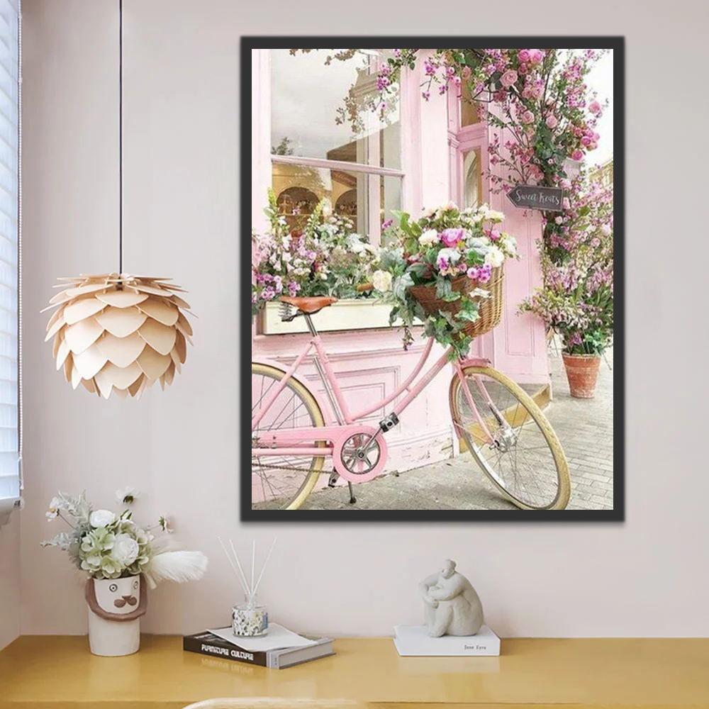 Roze Fiets en Bloemen Schilderen op Nummers