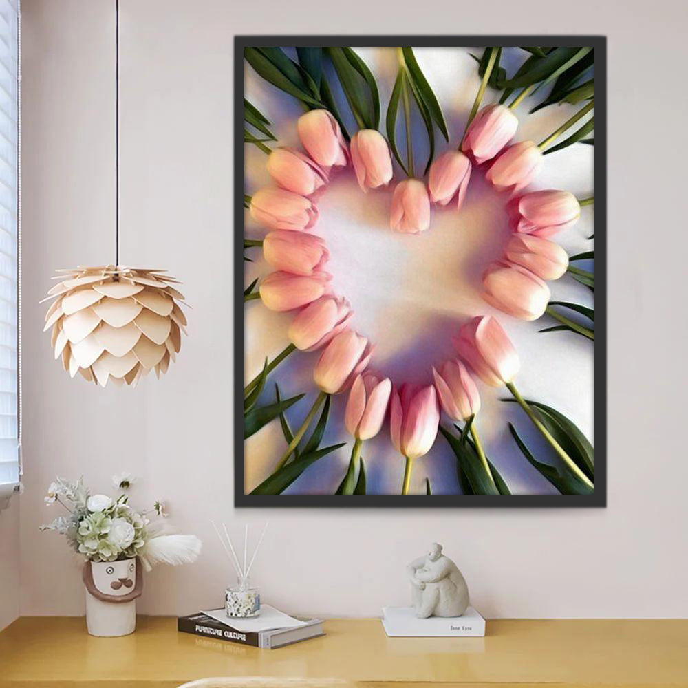 Roze Hartvormige Tulpen Schilderen op Nummers