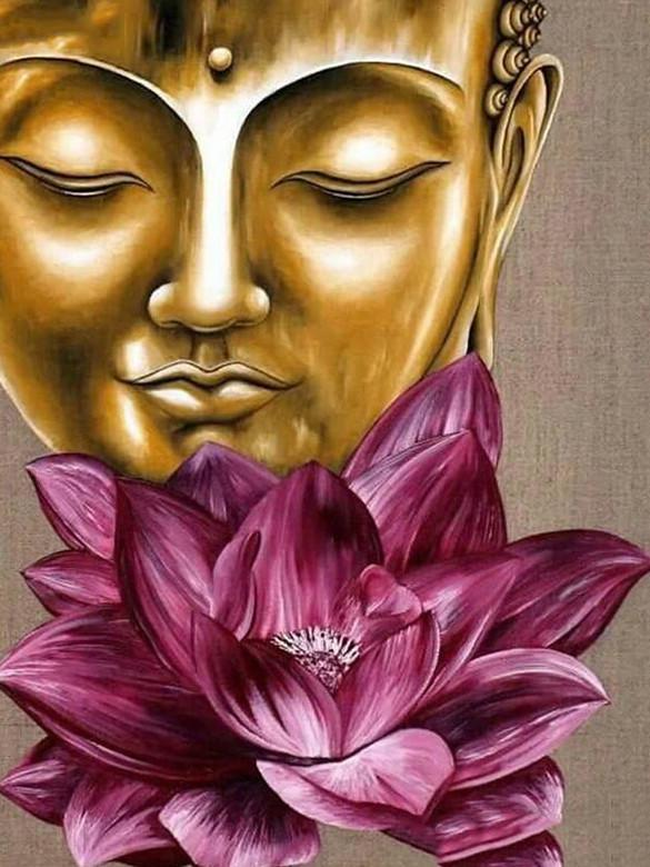 Roze Lotus met Gouden Boeddha Beeld Schilderen op Nummers