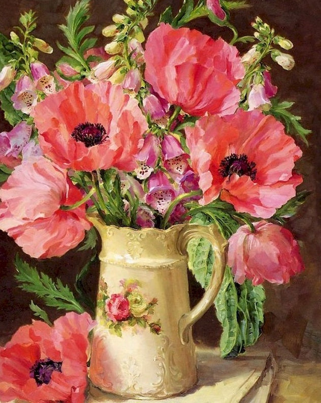 Roze potbloemen in een klassieke stijl Schilderen op Nummers