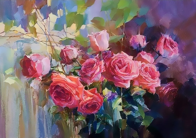 Roze rozen aan de muur Schilderen op Nummers