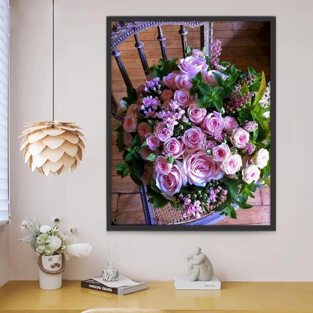 Roze Rozen bloeien op de Stoel Schilderen op Nummers