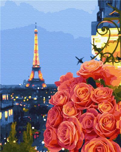 Roze Rozen en de Eiffeltoren Schilderen op Nummers