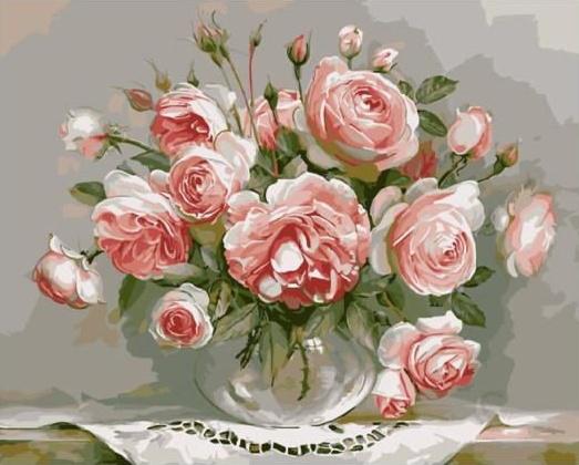 Roze rozen in een glazen fles Schilderen op Nummers
