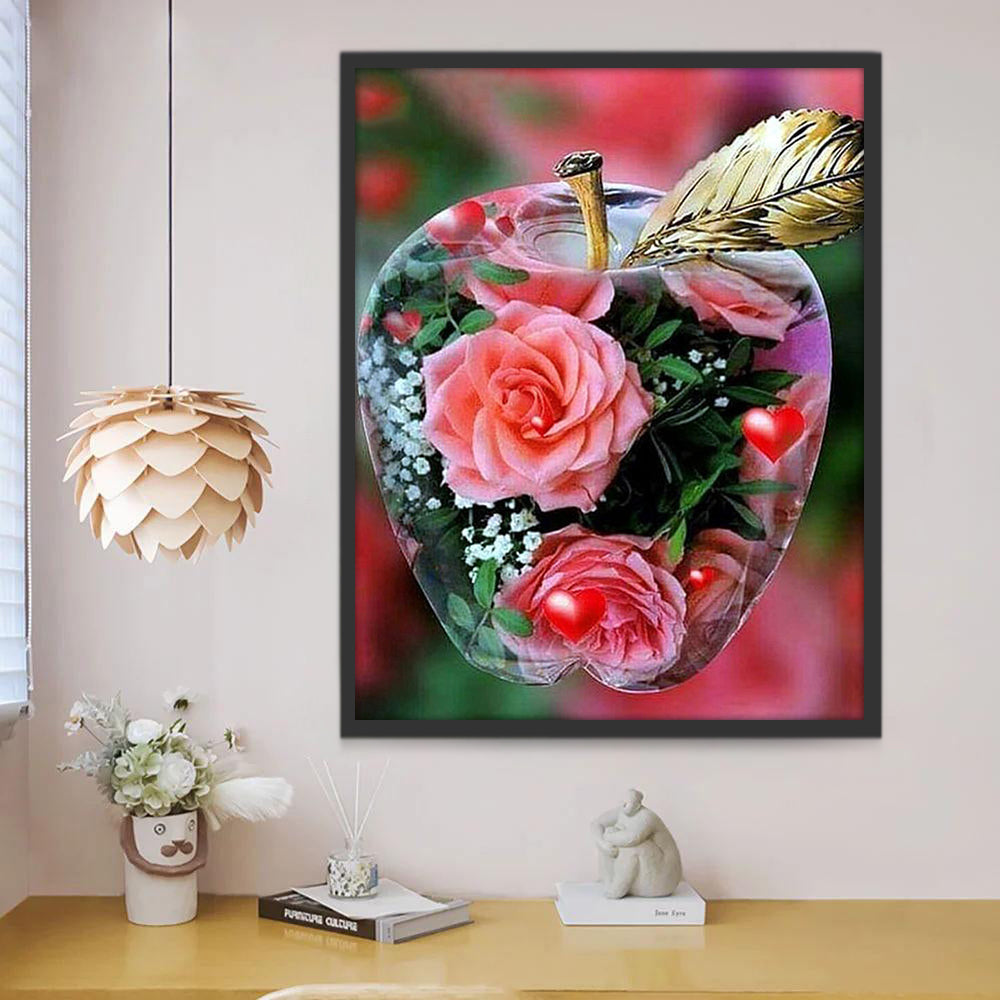 Roze Rozen in een Glazen Vaas Schilderen op Nummers