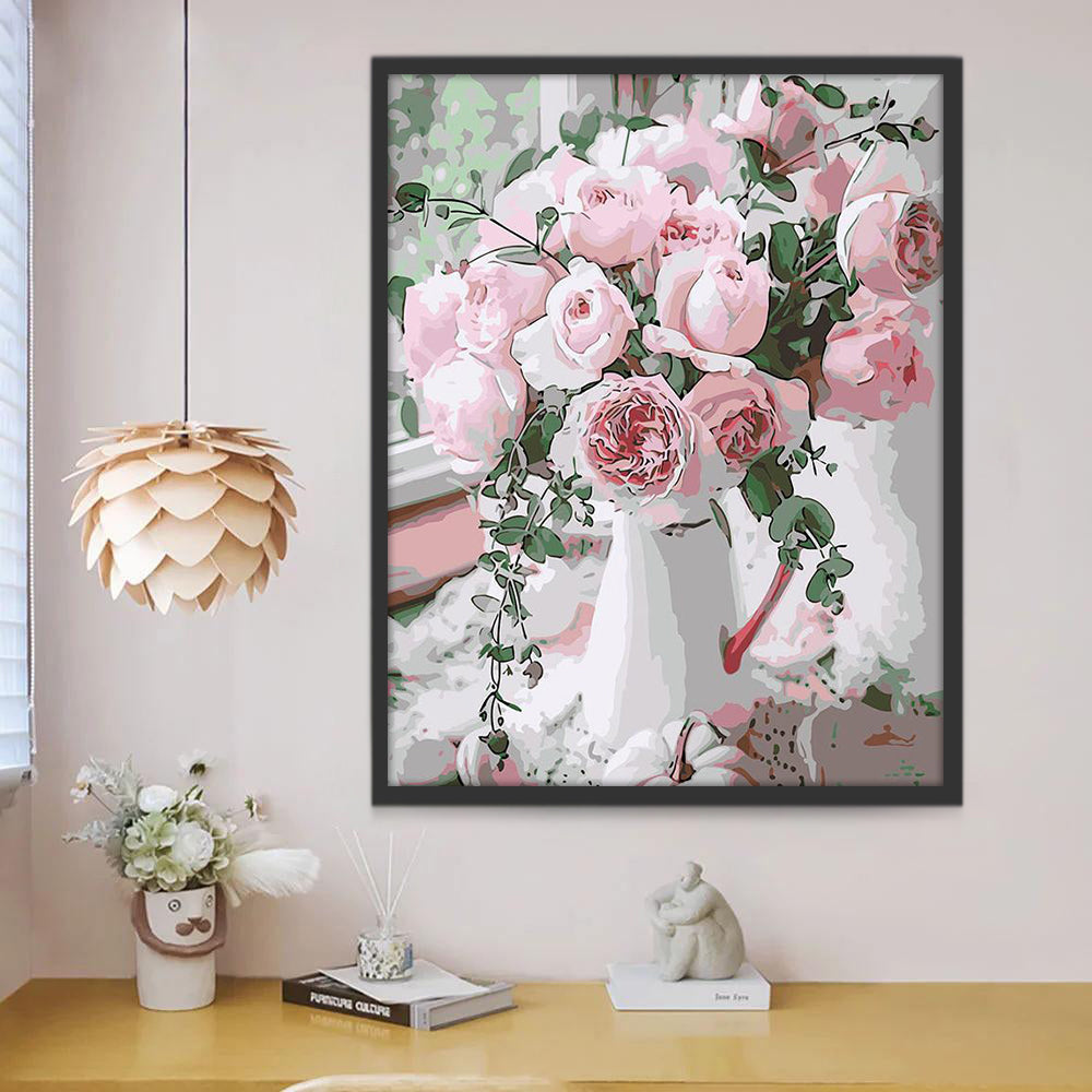 Roze Rozen op de Vensterbank Schilderen op Nummers