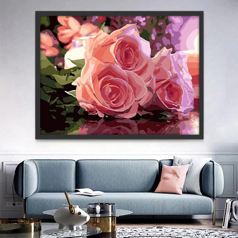 Roze Rozen op de Vloer Schilderen op Nummers
