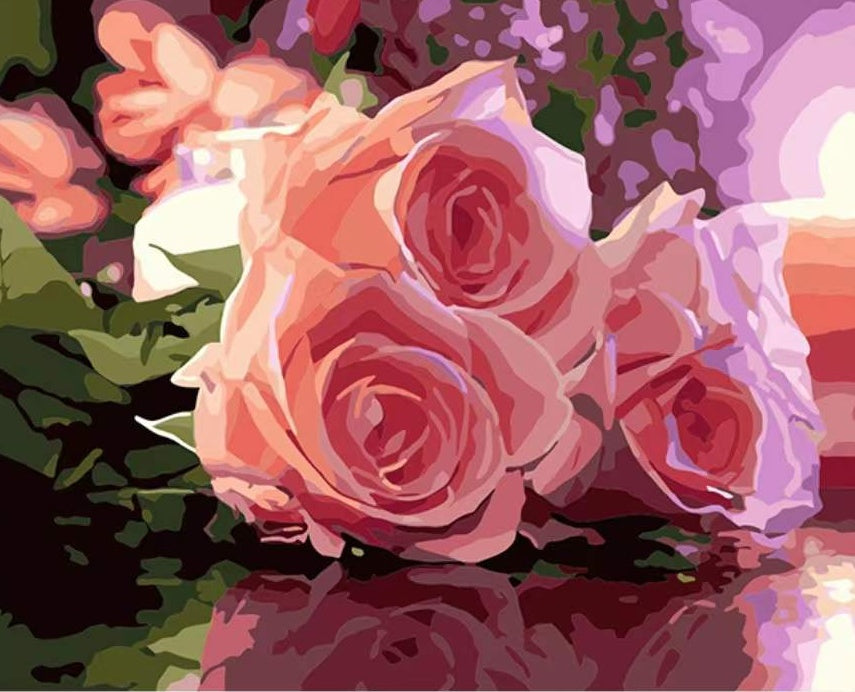 Roze Rozen op de Vloer Schilderen op Nummers