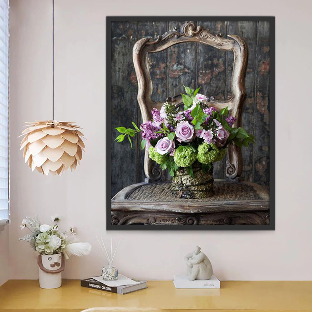 Roze rozen op een stoel Schilderen op Nummers