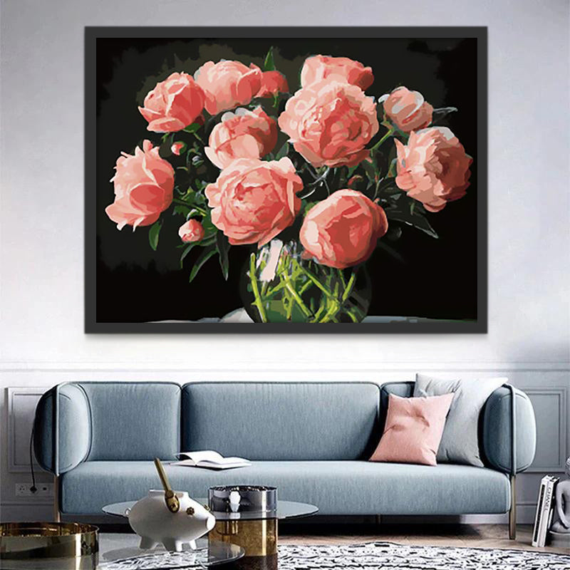 Roze rozen op tafel Schilderen op Nummers