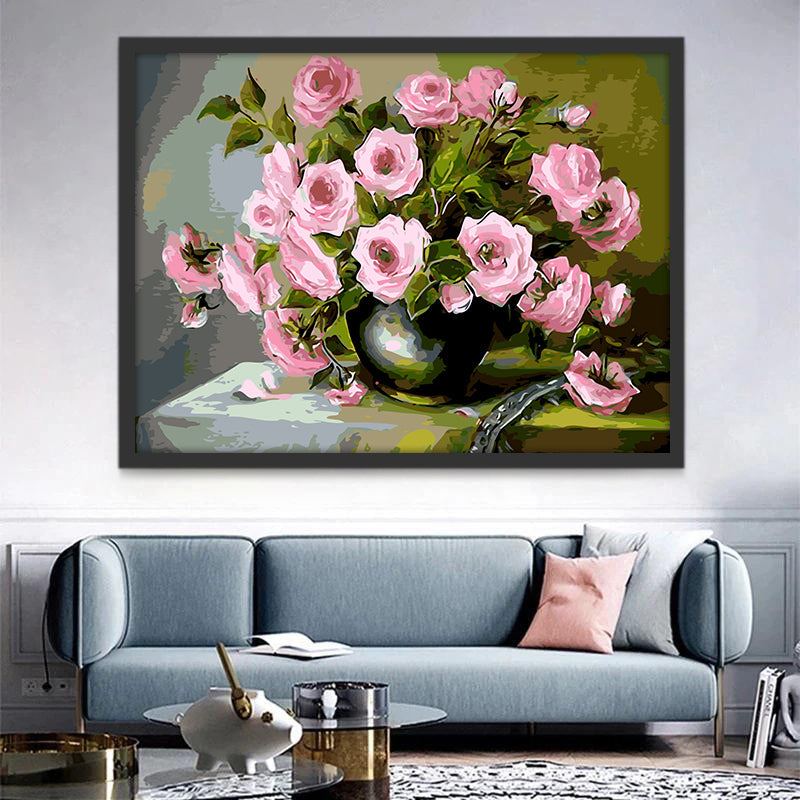 Roze rozen op tafel Schilderen op Nummers