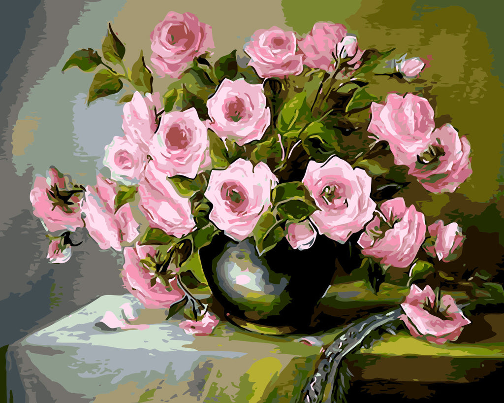 Roze rozen op tafel Schilderen op Nummers