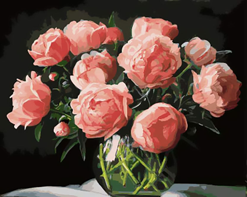 Roze rozen op tafel Schilderen op Nummers