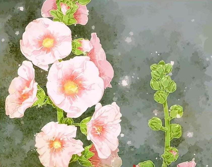 Roze stokrozen Schilderen op Nummers