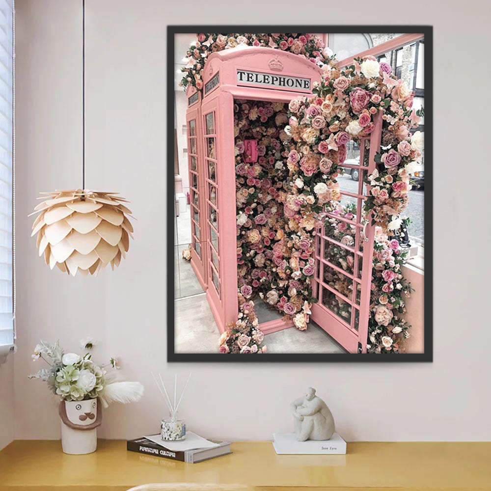 Roze Telefooncel Bedekt met Bloemen Schilderen op Nummers