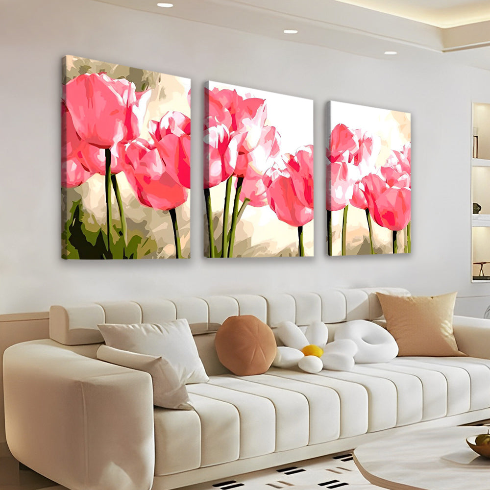 Roze Tulpen in Aquarelstijl 3 Platen Schilderen op Nummers