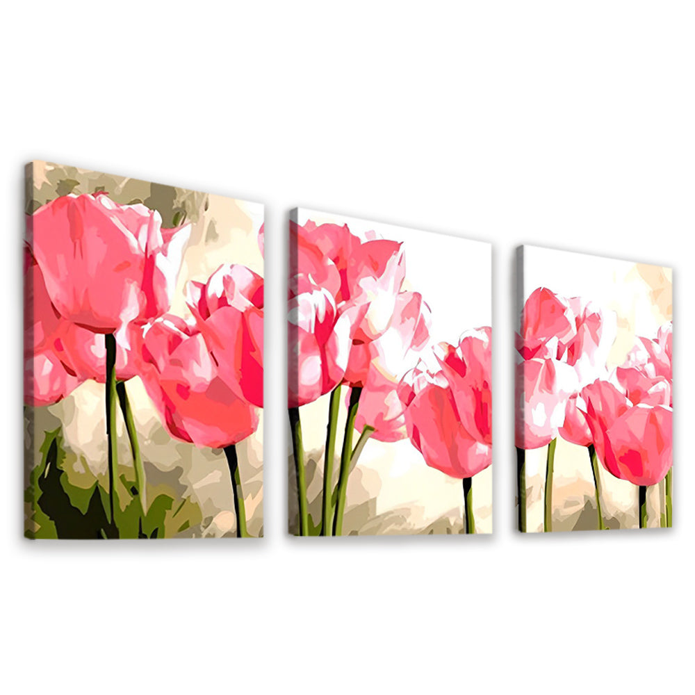 Roze Tulpen in Aquarelstijl 3 Platen Schilderen op Nummers