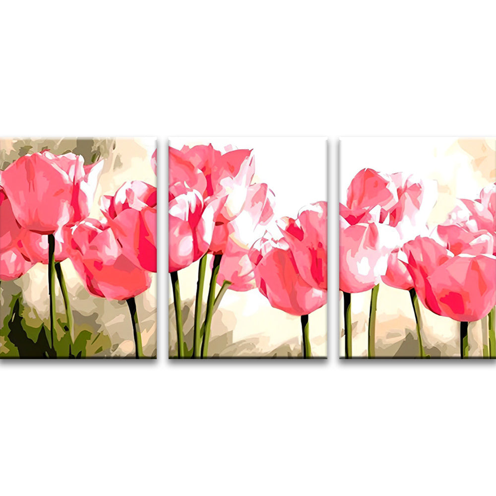 Roze Tulpen in Aquarelstijl 3 Platen Schilderen op Nummers