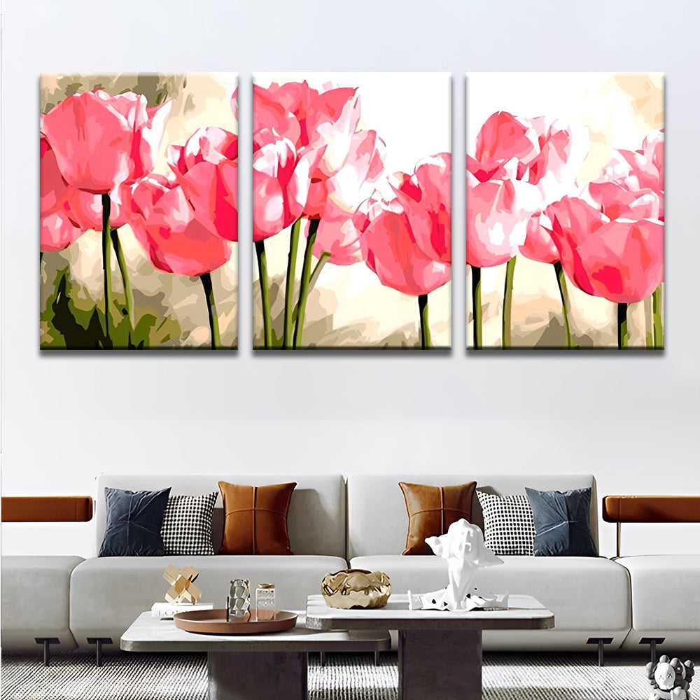 Roze Tulpen in Aquarelstijl 3 Platen Schilderen op Nummers