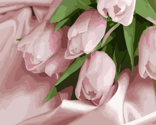 Roze Tulpen op Satijn Schilderen op Nummers