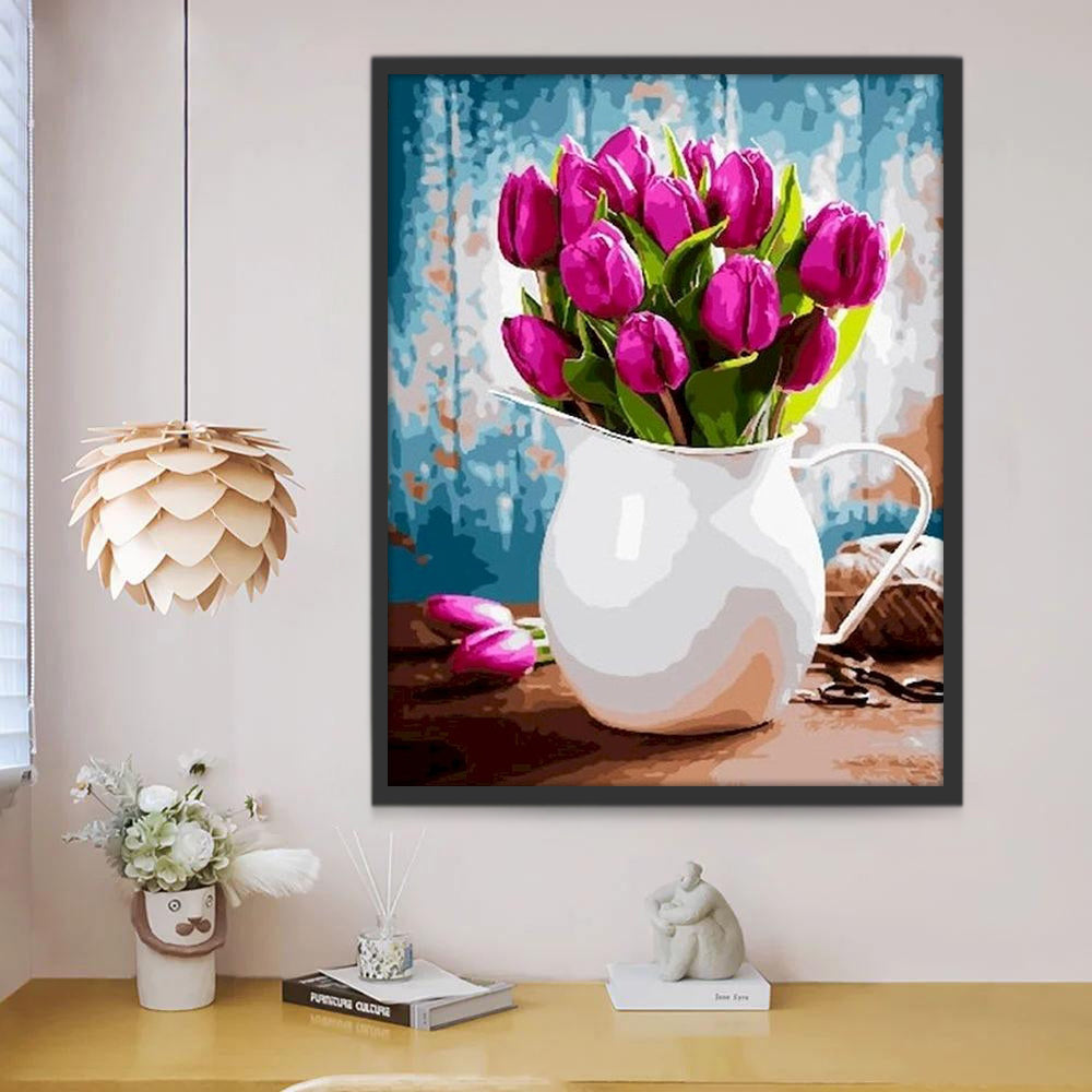 Roze tulpen op tafel Schilderen op Nummers