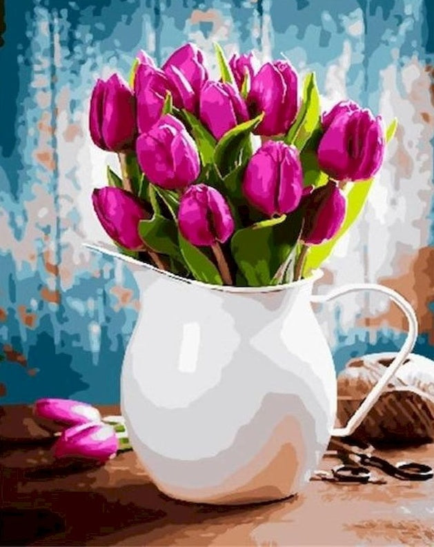 Roze tulpen op tafel Schilderen op Nummers