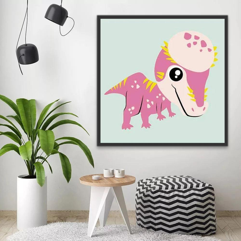 Roze-witte Dinosaurus met Gele Vlekken Schilderen op Nummers