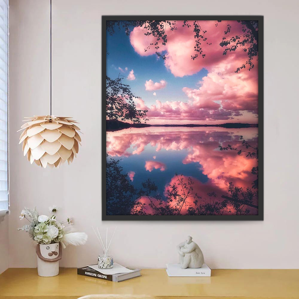 Roze Wolken en Donkere Bomen Schilderen op Nummers