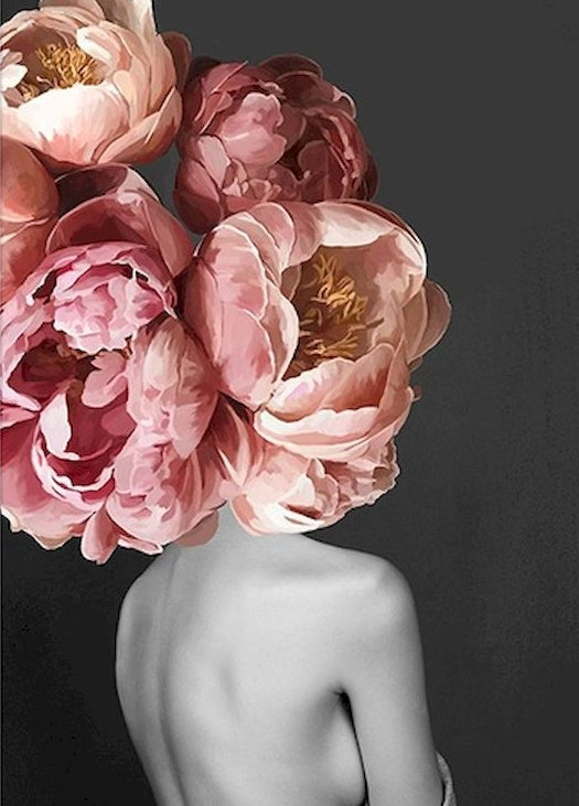 Rug van Vrouw en Roze Bloemen Schilderen op Nummers