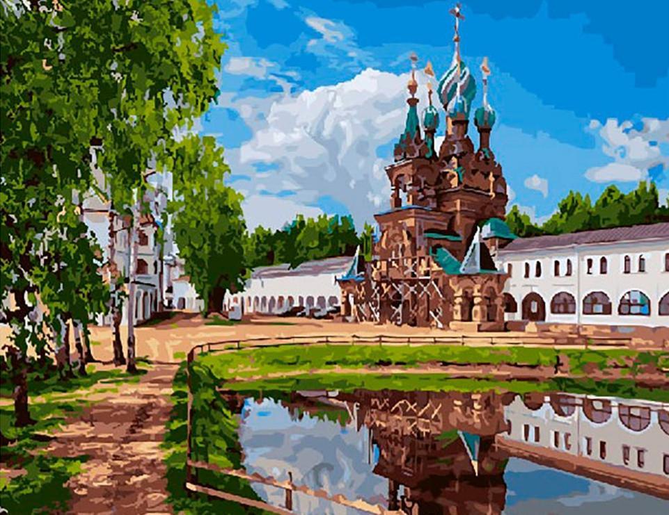 Russische Historische Kerk met Omringende Tuin Schilderen op Nummers