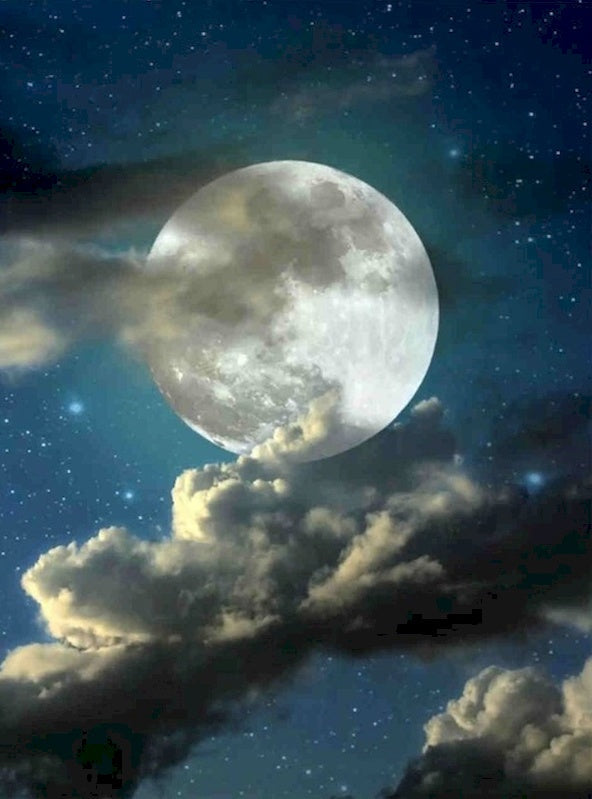 Rustgevende Nacht met Volle Maan en Zwevende Wolken Schilderen op Nummers