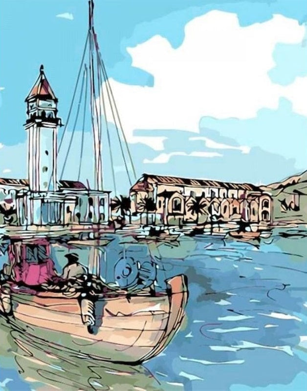 Rustige Boot in de Haven Schilderen op Nummers