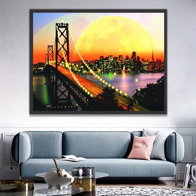 San Francisco's Bay Bridge bij Zonsondergang Schilderen op Nummers