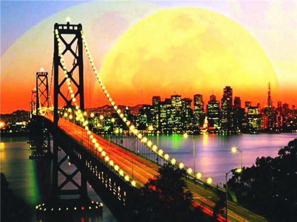 San Francisco's Bay Bridge bij Zonsondergang Schilderen op Nummers