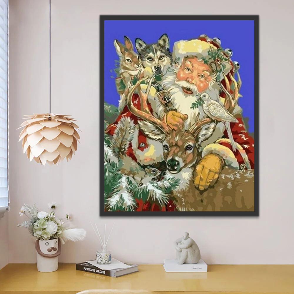 Santa Claus en Speelse Dieren Schilderen op Nummers