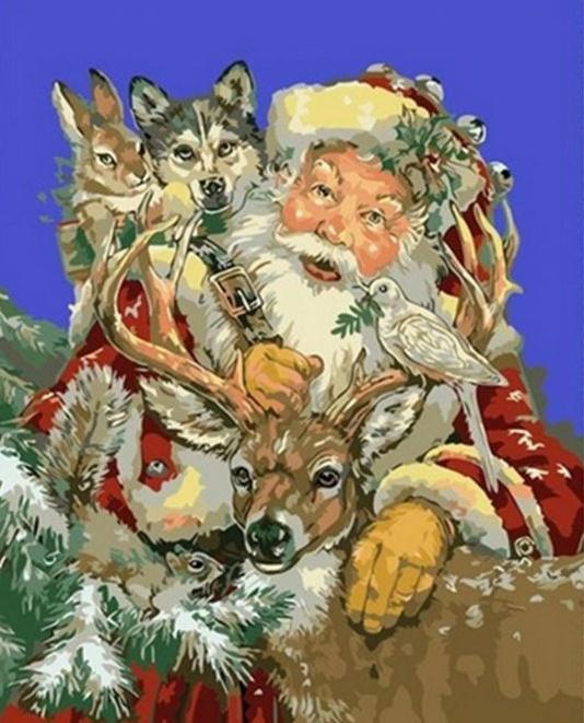 Santa Claus en Speelse Dieren Schilderen op Nummers