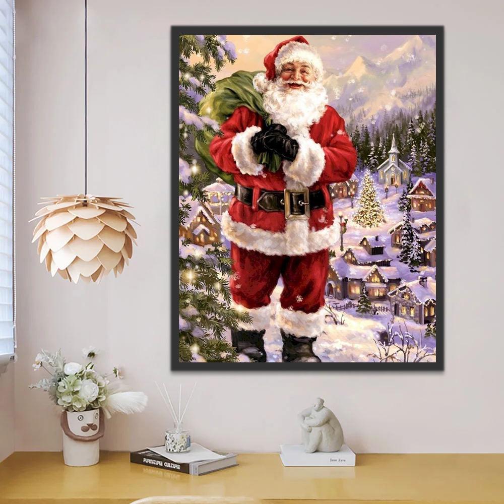 Santa Claus met een Pakje op Zijn Rug Schilderen op Nummers