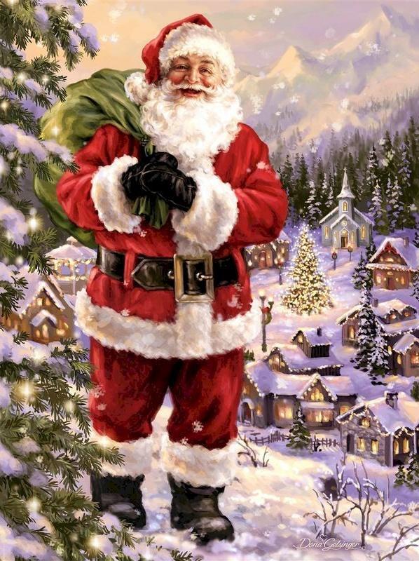 Santa Claus met een Pakje op Zijn Rug Schilderen op Nummers