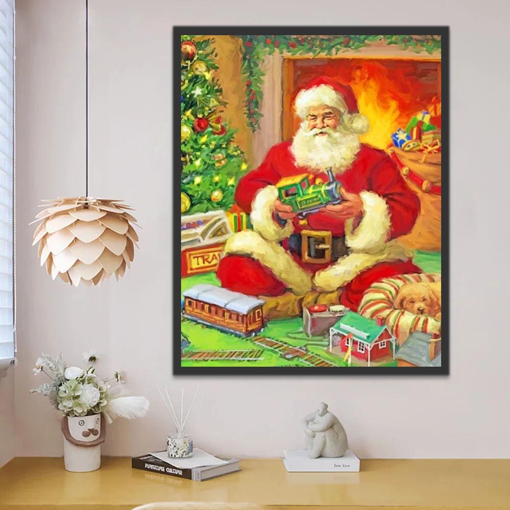 Santa Claus met Kleine Trein Speelgoed Schilderen op Nummers