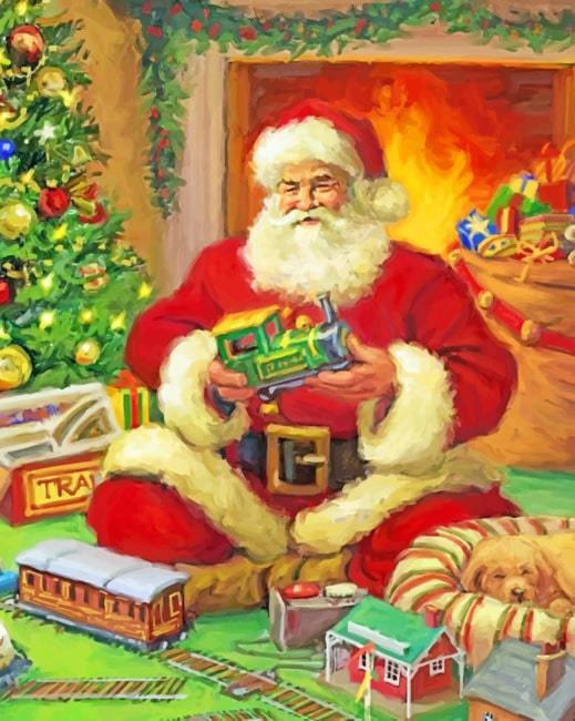 Santa Claus met Kleine Trein Speelgoed Schilderen op Nummers