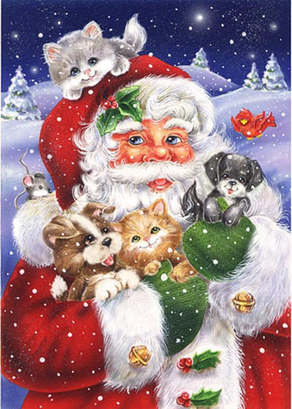 Santa Claus met Schattige Dieren in Zijn Armen Schilderen op Nummers