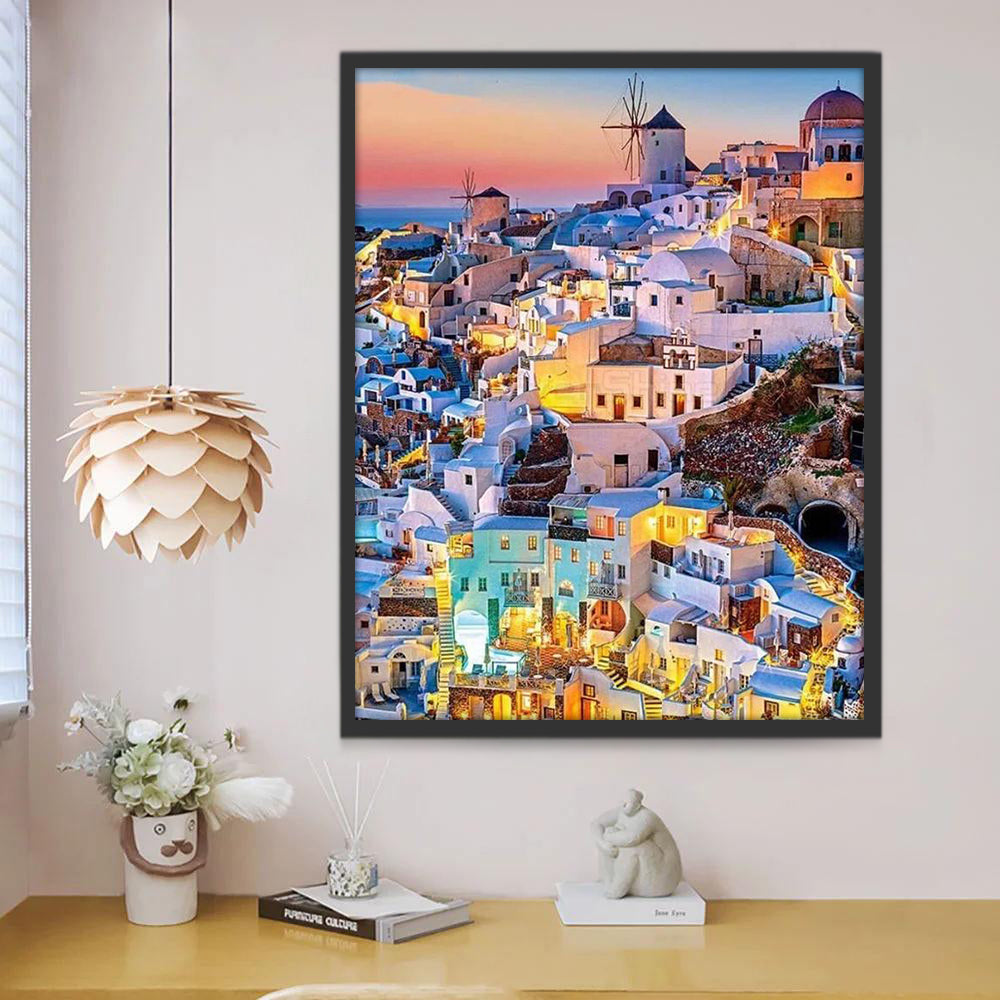 Santorini in de Avondzon Schilderen op Nummers